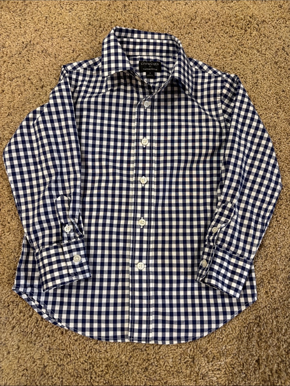 Crewcuts Navy and White Gingham Button-Up Shirt, size 3